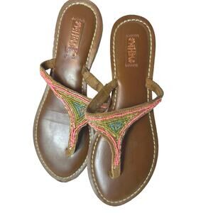 Mad Love Thong Sandals Womens Brown Pink Embellished Beads Soft Canvas Flats 9